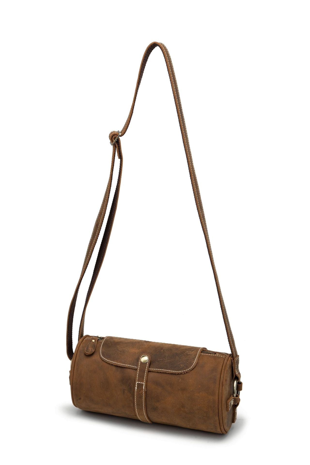 Vintage Genuine Leather Women's Bag - Cylindrical Crossbody