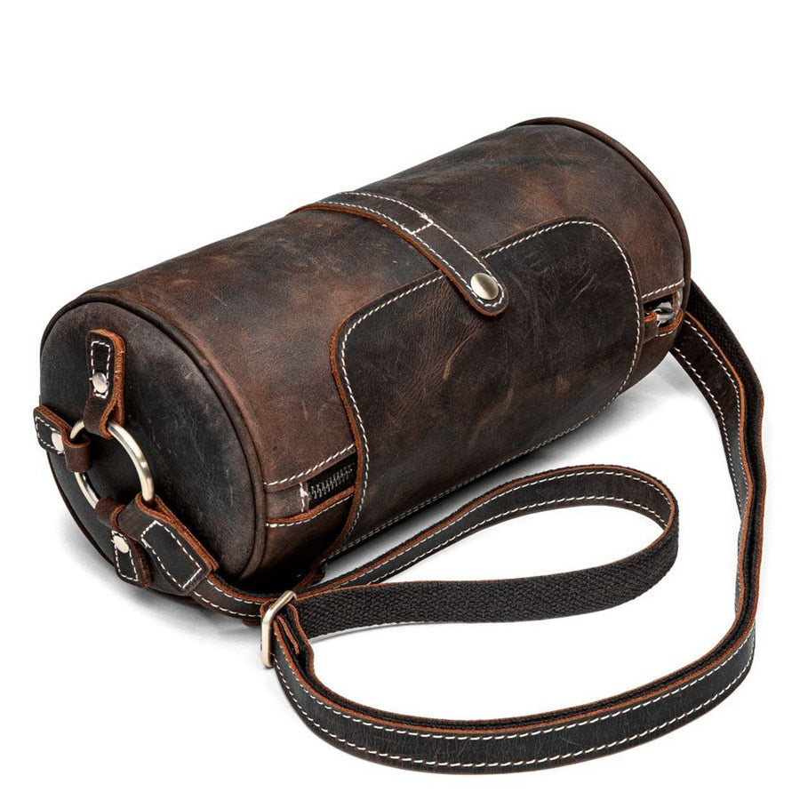 Vintage Genuine Leather Women's Bag - Cylindrical Crossbody