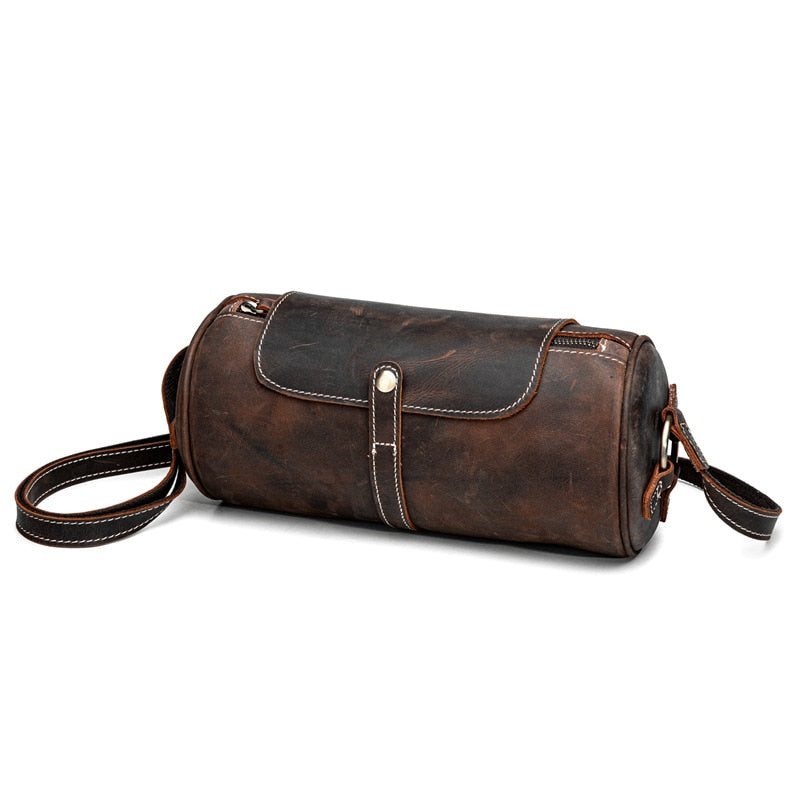 Vintage Genuine Leather Women's Bag - Cylindrical Crossbody