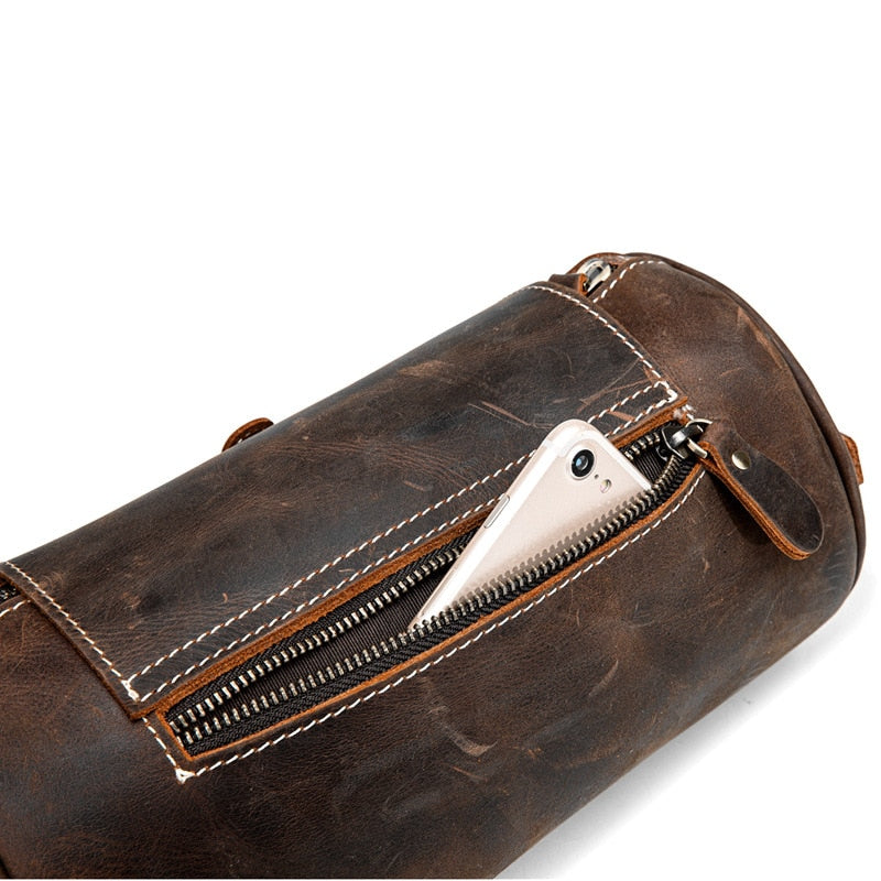 Vintage Genuine Leather Women's Bag - Cylindrical Crossbody