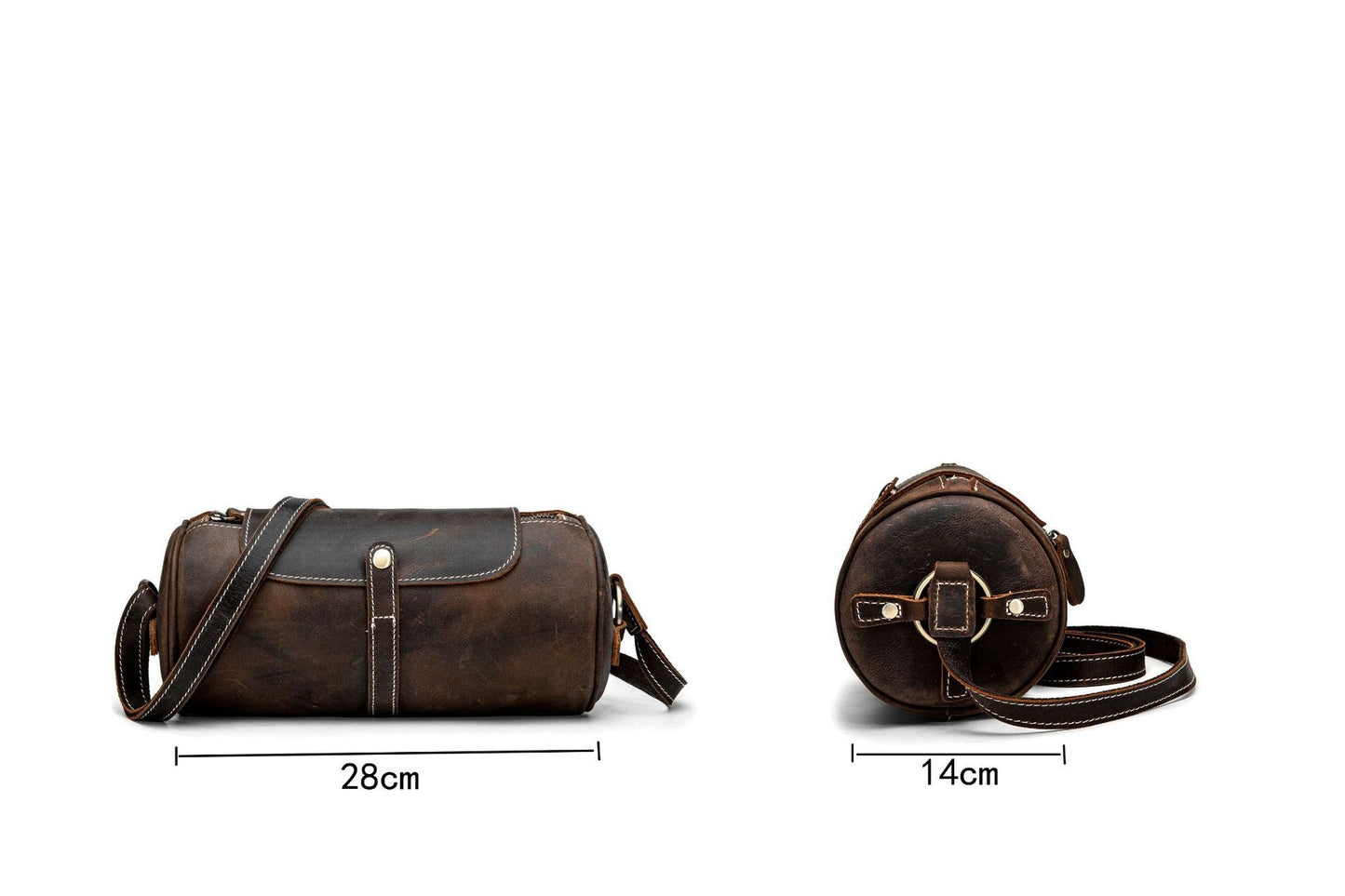 Vintage Genuine Leather Women's Bag - Cylindrical Crossbody