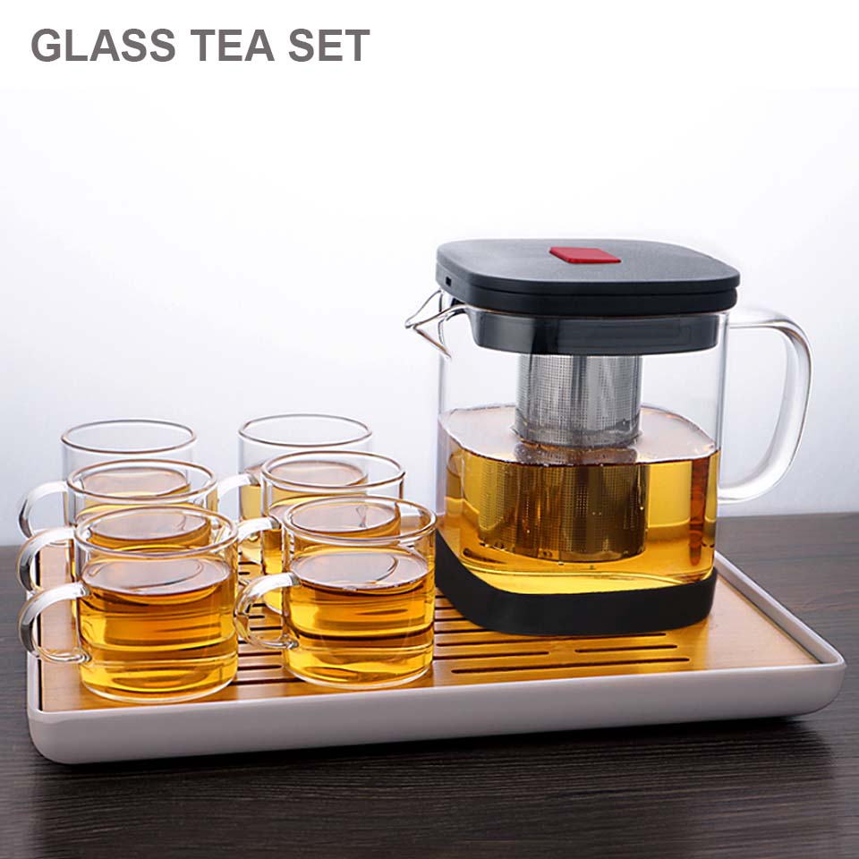 Clear Glass Kettle and Tea Cup Set