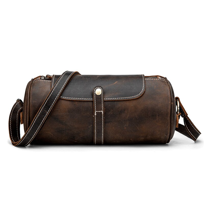 Vintage Genuine Leather Women's Bag - Cylindrical Crossbody