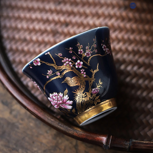 Luxury Ceramic Teacup Hand Painted with Flowers 65ml