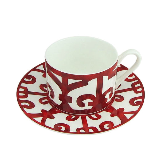 Bone China Red Armour Tea Cup and Plate Set