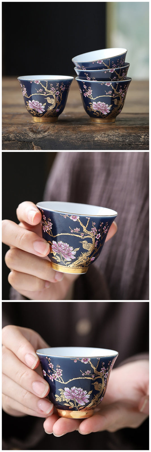 Luxury Ceramic Teacup Hand Painted with Flowers 65ml