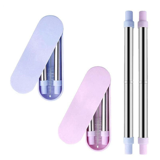Kids Stainless Steel Telescopic Straw with Case and Cleaning Brush