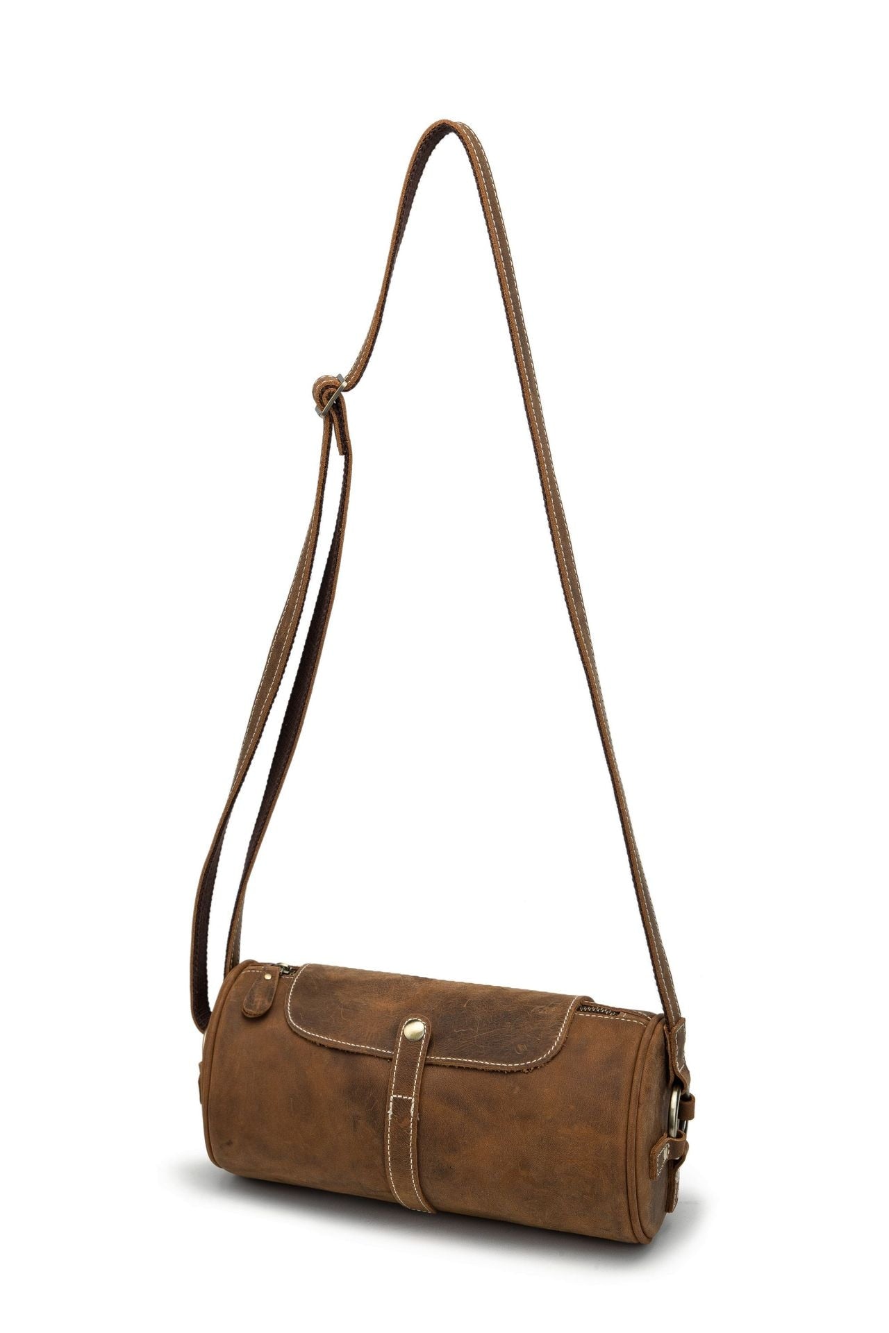 Vintage Genuine Leather Women's Bag  - Cylindrical Crossbody