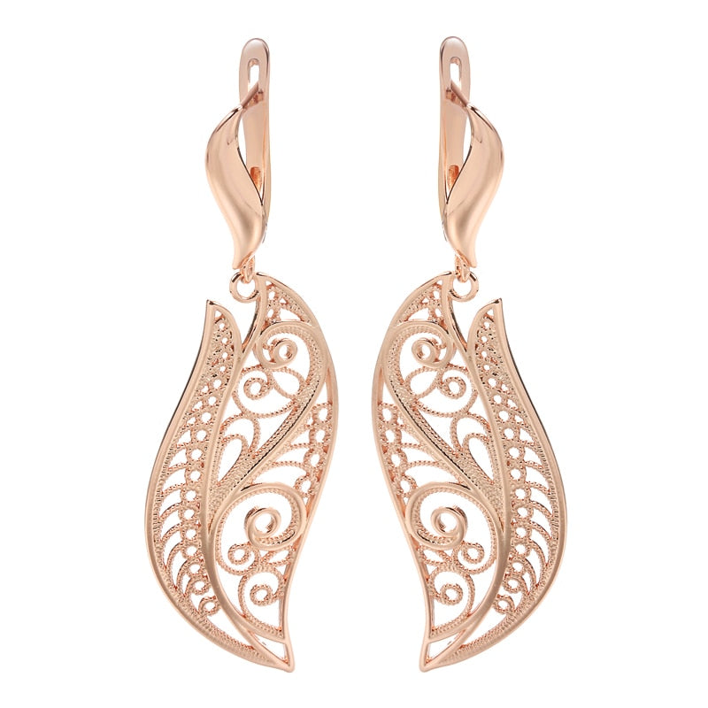 Leaf Drop Earrings Rose Gold Colour