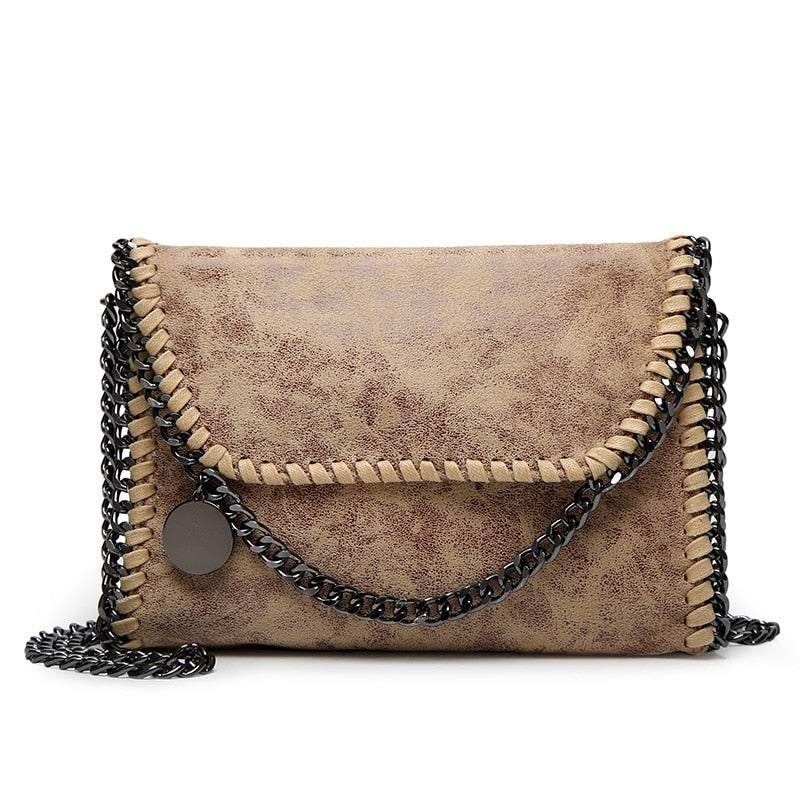 Faux Suede Chain Clutch