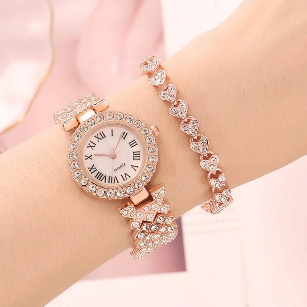 Diamond Quartz Watch and Tennis Bracelet Set