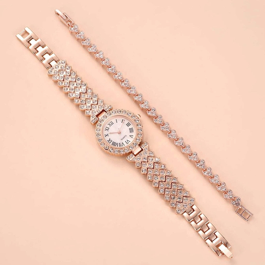 Diamond Quartz Watch and Tennis Bracelet Set