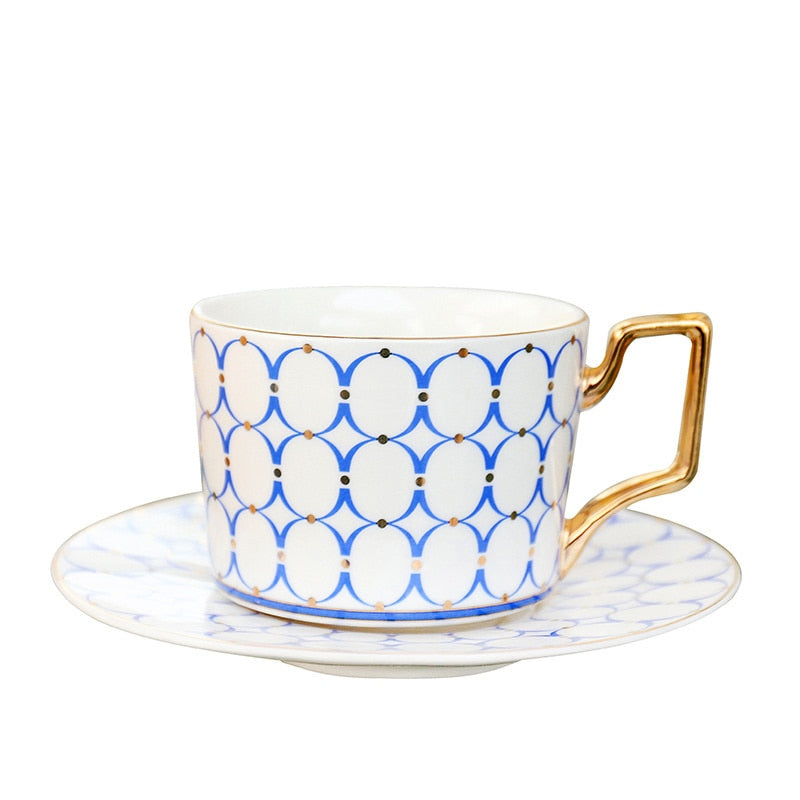 Elegant Blue Pattern Collection Porcelain Tea Cup and Saucer Set 250ml