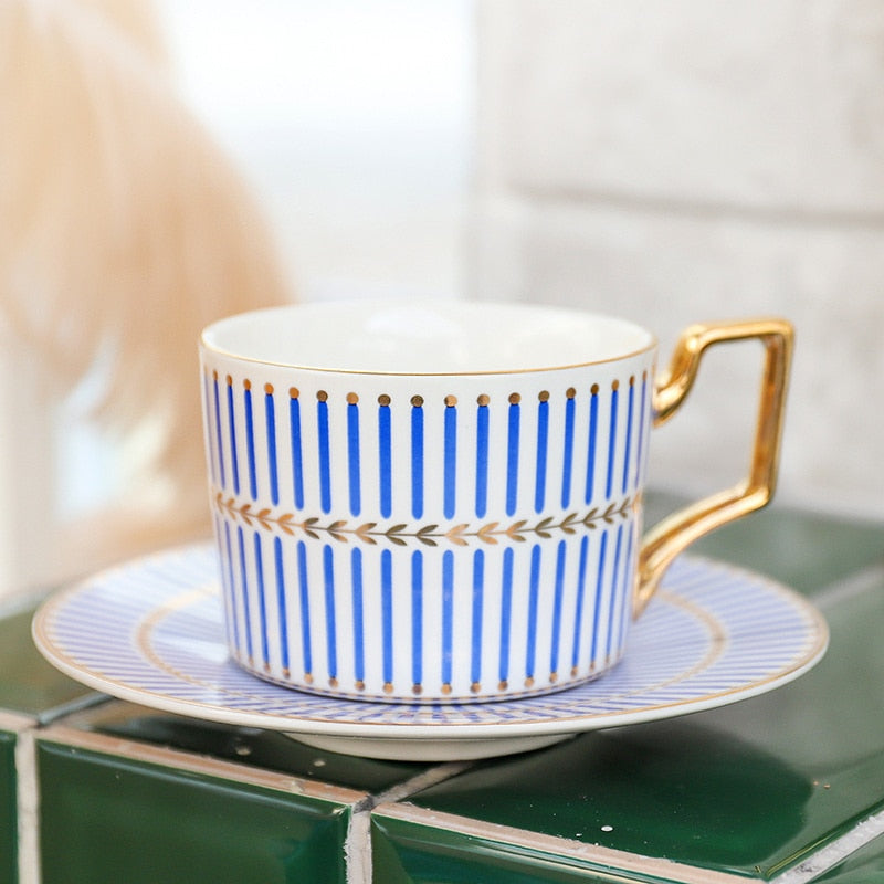 Elegant Blue Pattern Collection Porcelain Tea Cup and Saucer Set 250ml