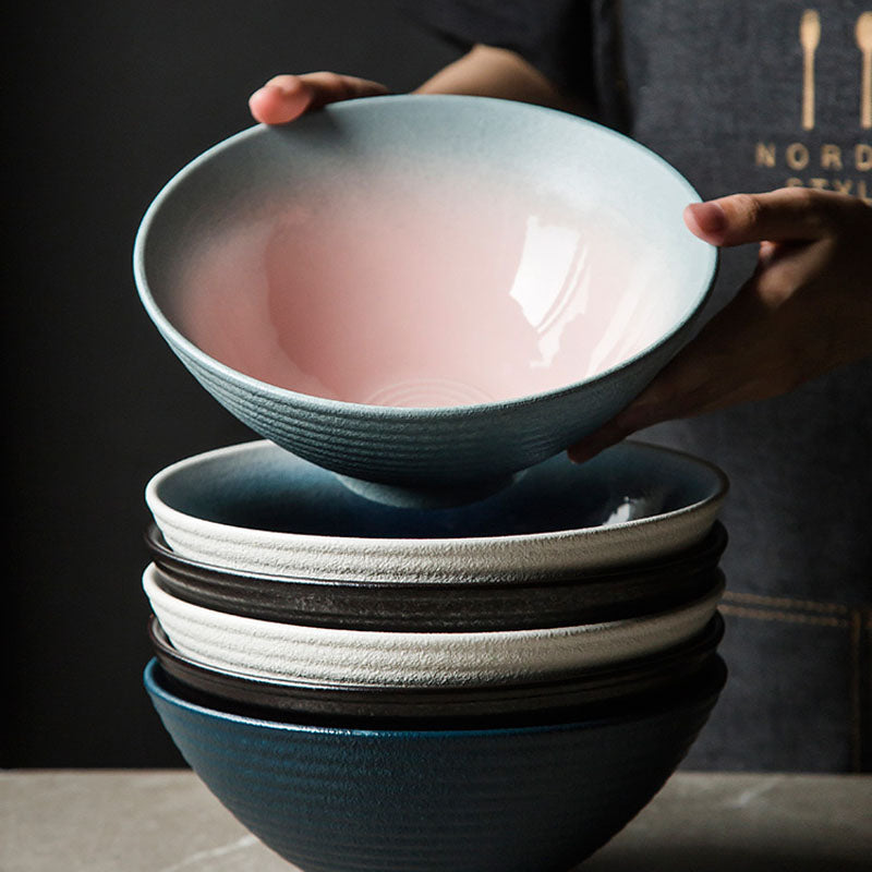 Japanese Style Ceramic Ramen Soup Bowl and Spoon Set