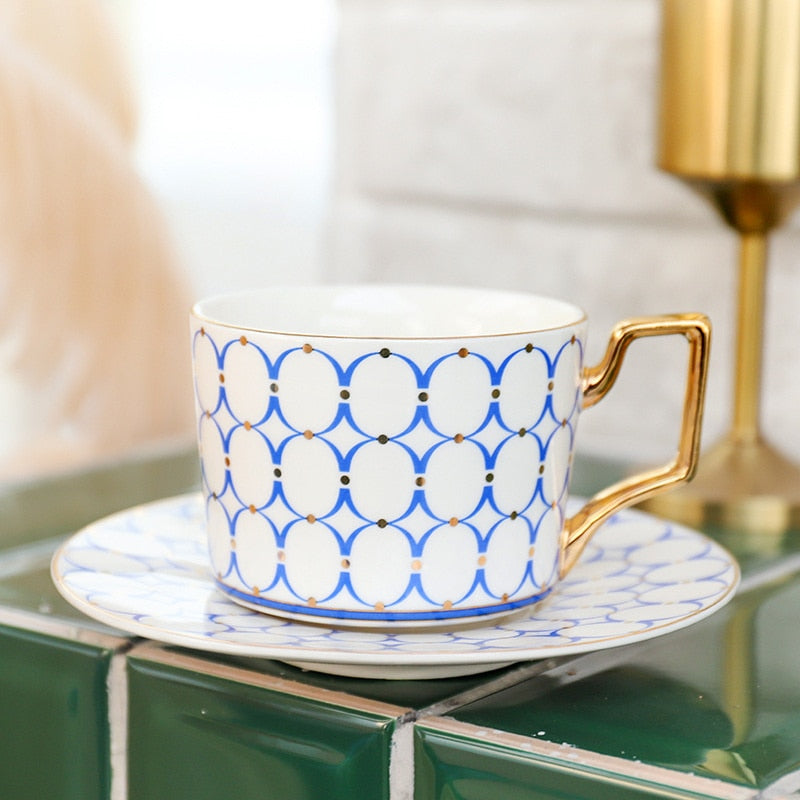 Elegant Blue Pattern Collection Porcelain Tea Cup and Saucer Set 250ml