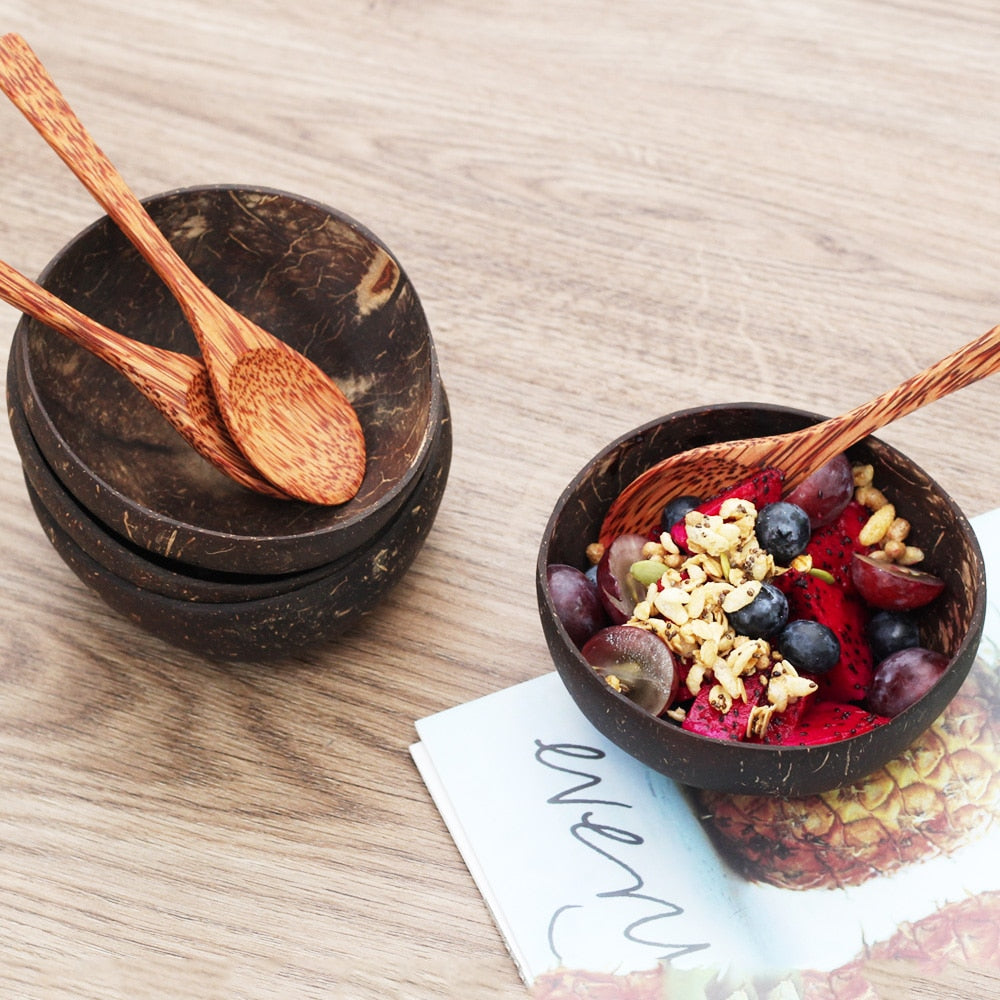 Eco Coconut Bowl and Matching Spoon Set (12-15cm)