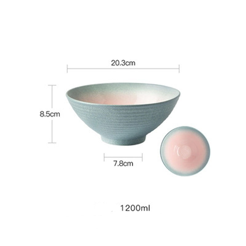 Japanese Style Ceramic Ramen Soup Bowl and Spoon Set