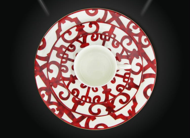 Bone China Red Armour Tea Cup and Plate Set