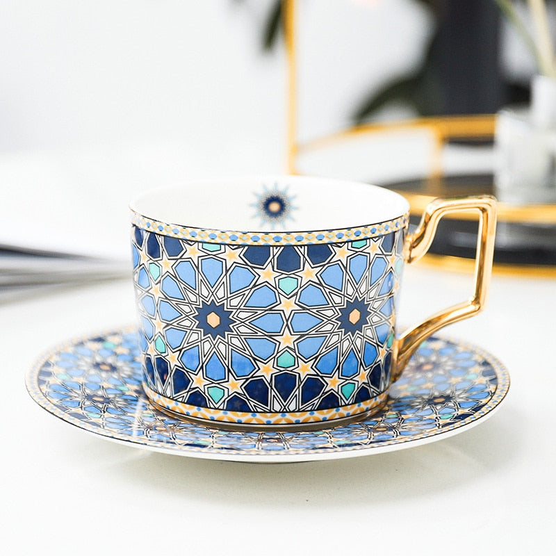 Elegant Blue Pattern Collection Porcelain Tea Cup and Saucer Set 250ml