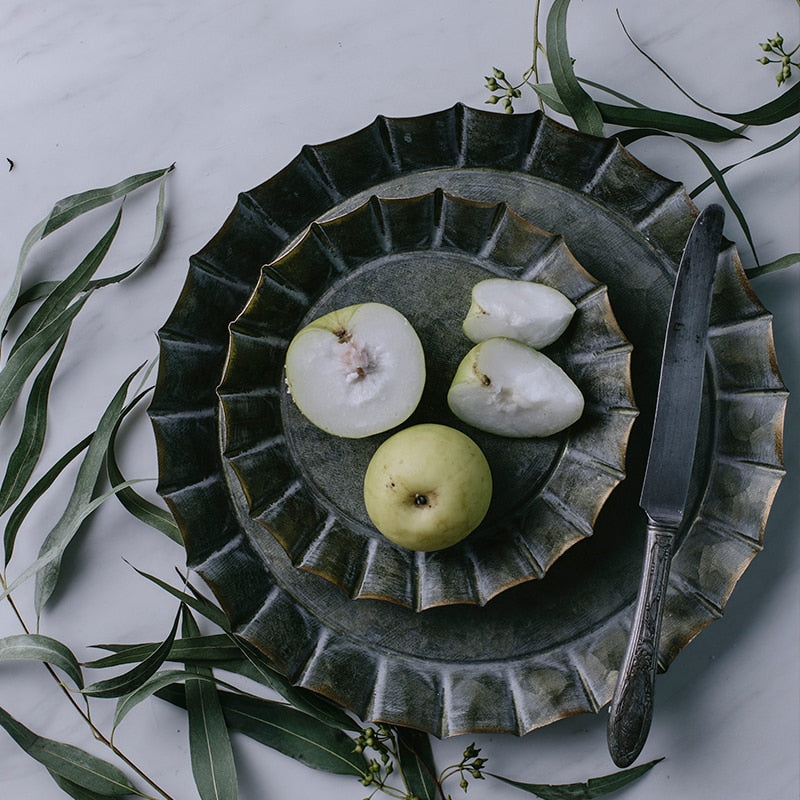 Rustic Style Floral Rim Metal Tray