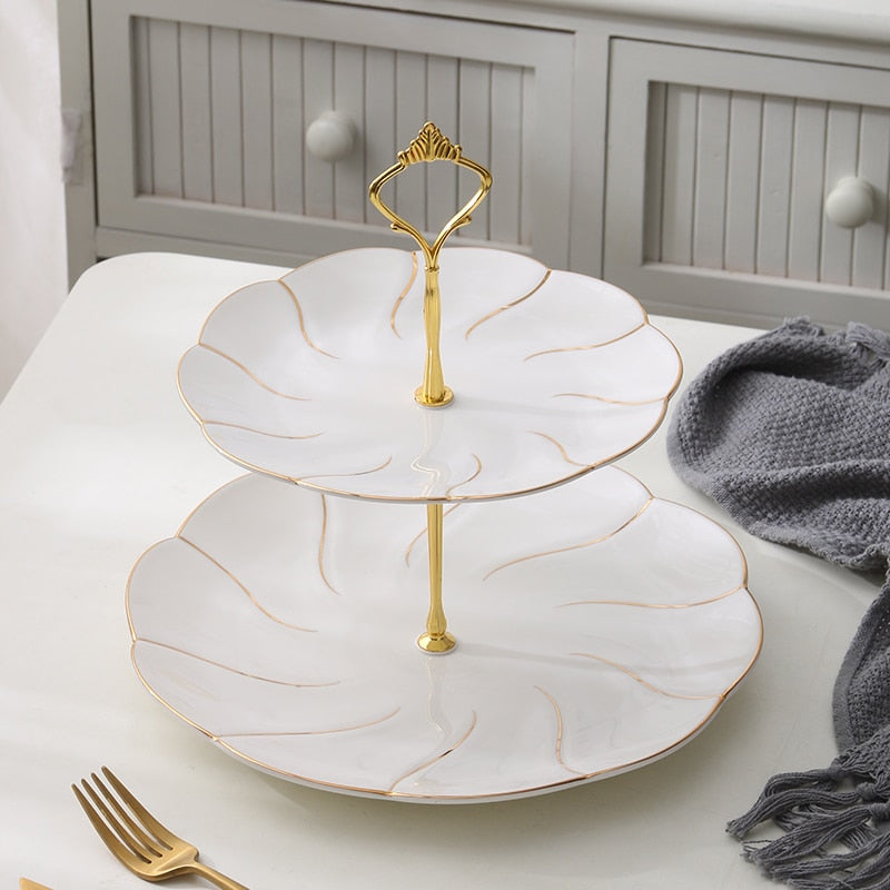 Gold Inlay Bone China Afternoon Platter