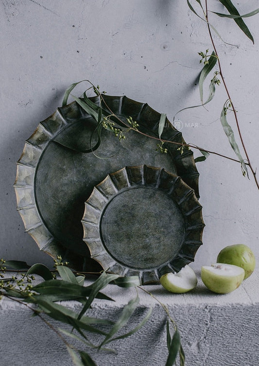 Rustic Style Floral Rim Metal Tray