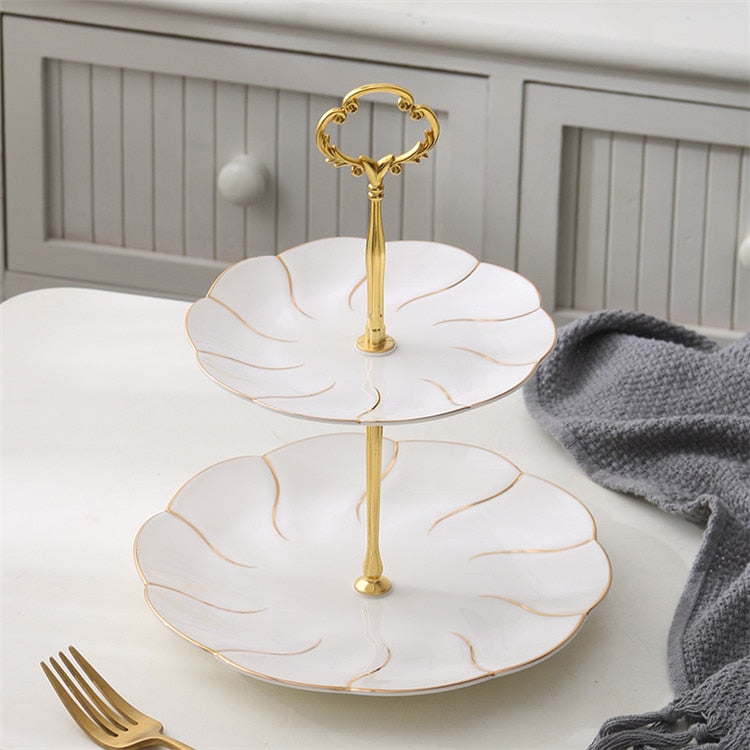 Gold Inlay Bone China Afternoon Platter