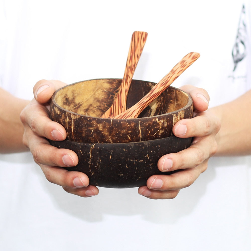 Eco Coconut Bowl and Matching Spoon Set (12-15cm)