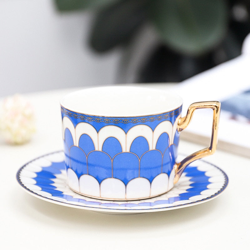 Elegant Blue Pattern Collection Porcelain Tea Cup and Saucer Set 250ml