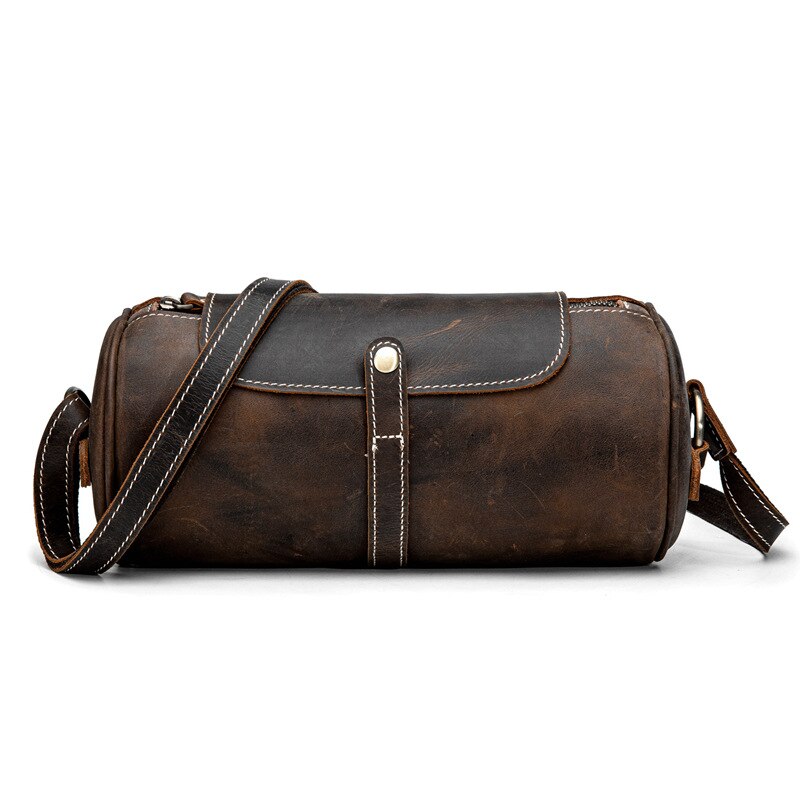 Vintage Genuine Leather Women's Bag  - Cylindrical Crossbody