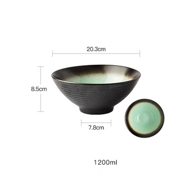 Japanese Style Ceramic Ramen Soup Bowl and Spoon Set