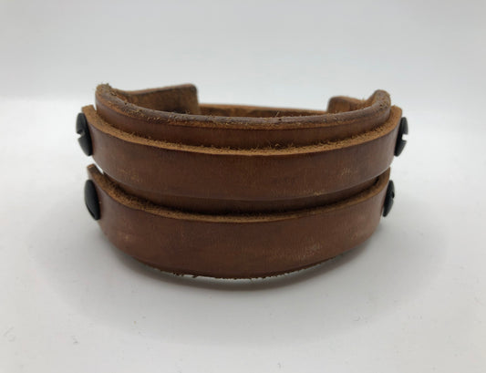 House of Cato Dune - Smokey Wood Tan Leather Wristband with Black Screws