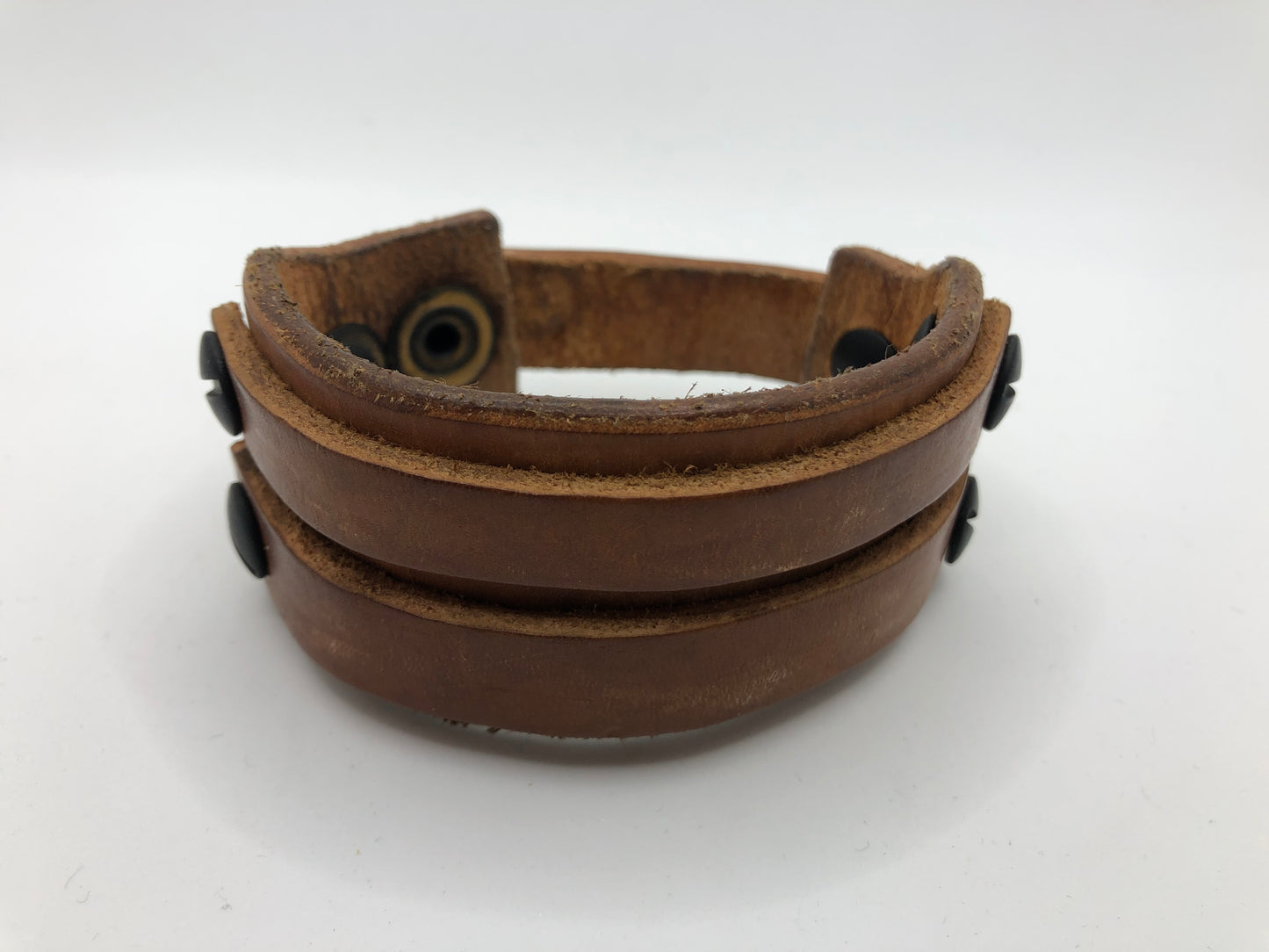 House of Cato Dune - Smokey Wood Tan Leather Wristband with Black Screws