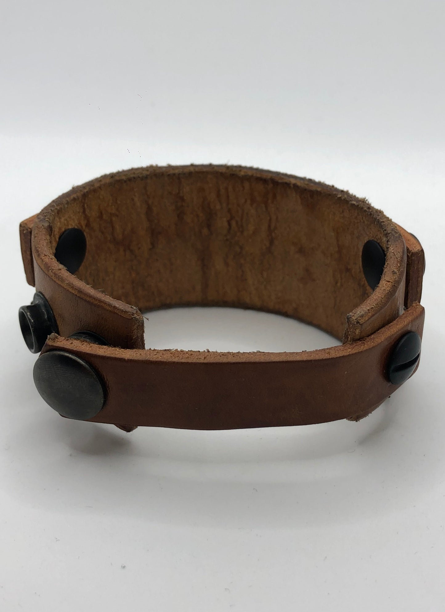 House of Cato Dune - Smokey Wood Tan Leather Wristband with Black Screws