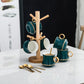 Gold Trim Green Ceramics Tea Set