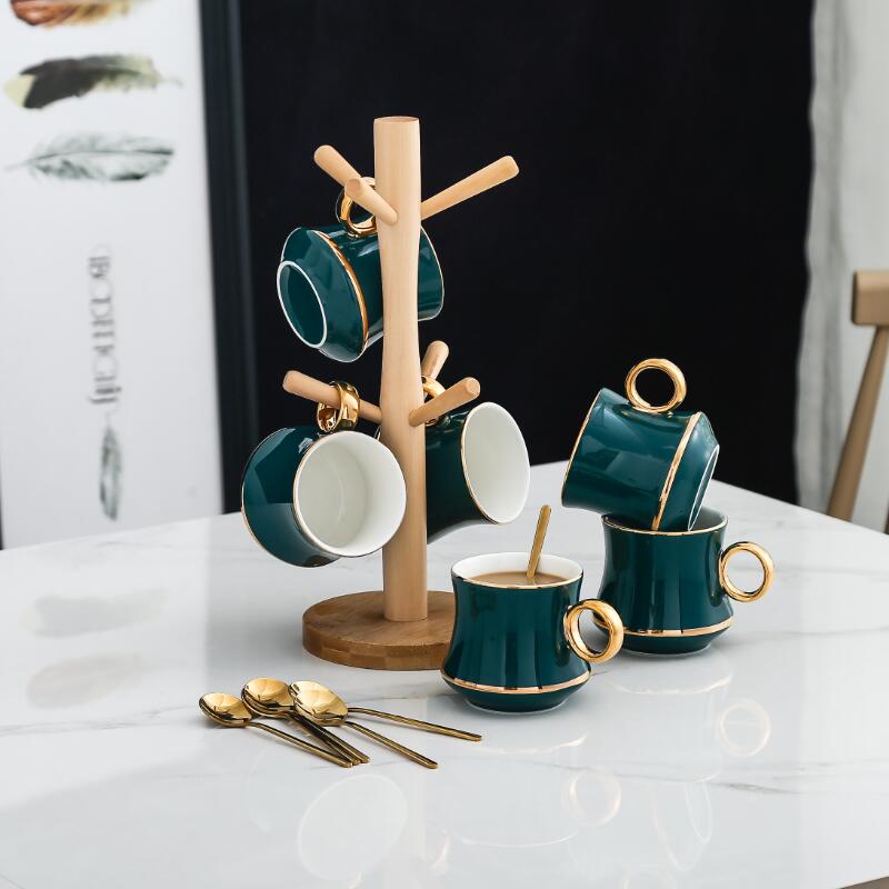 Gold Trim Green Ceramics Tea Set