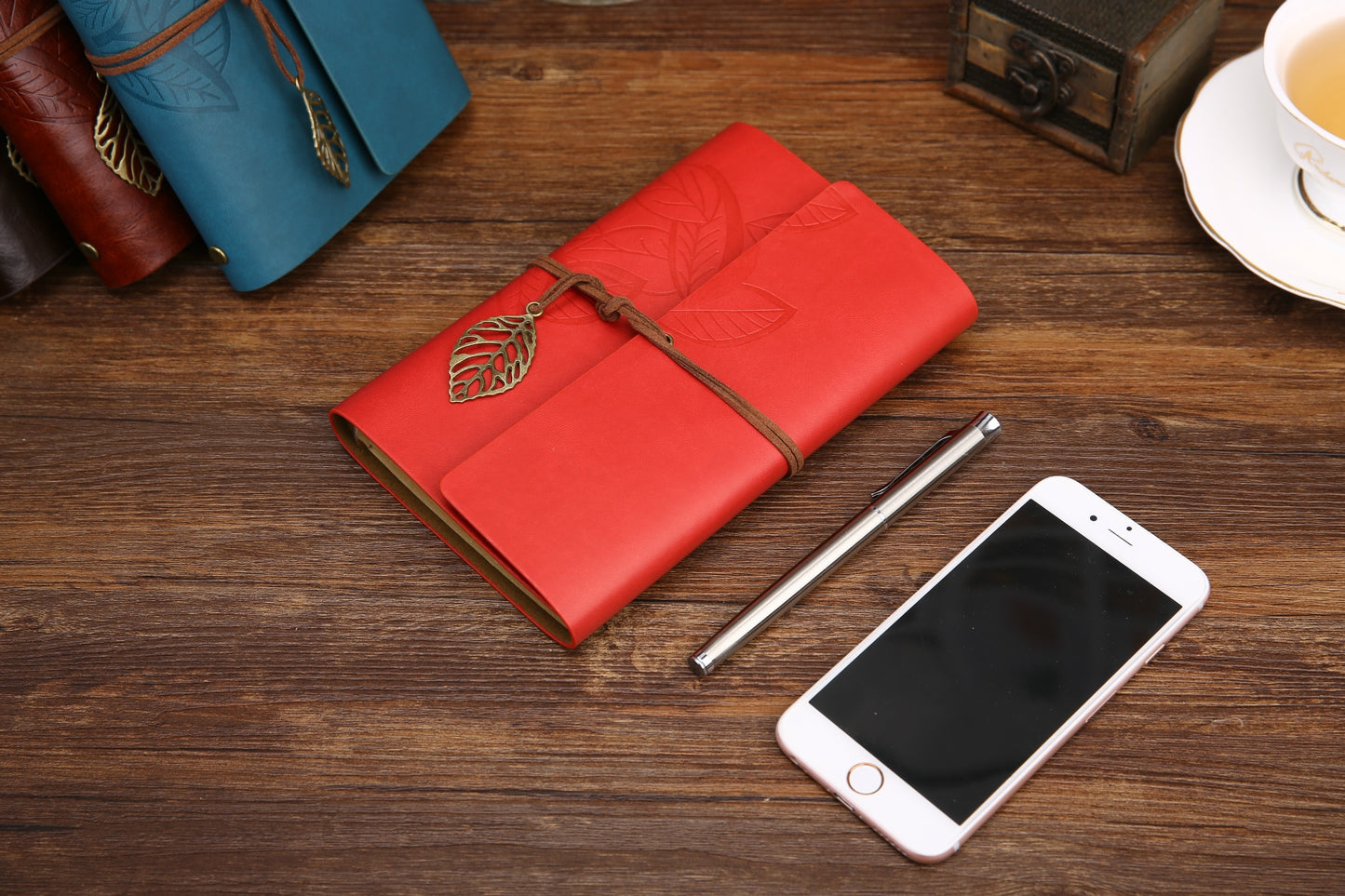 Leather Leaf Vintage Journal with Leaf Pendent