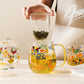 Chicken and Turtle Printed Style Glass Teapot and Tea Cup Set