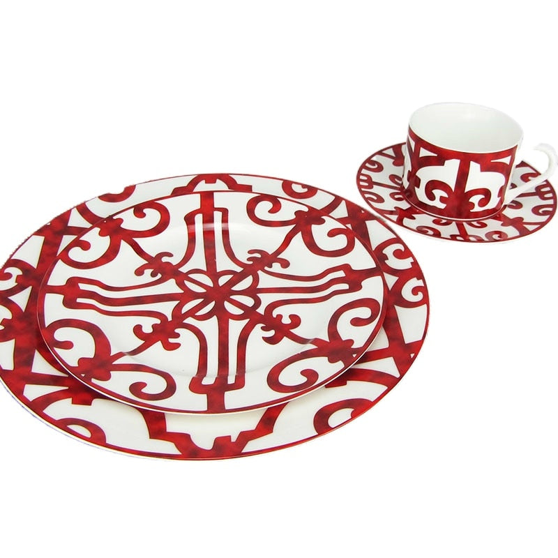 Bone China Red Armour Tea Cup and Plate Set