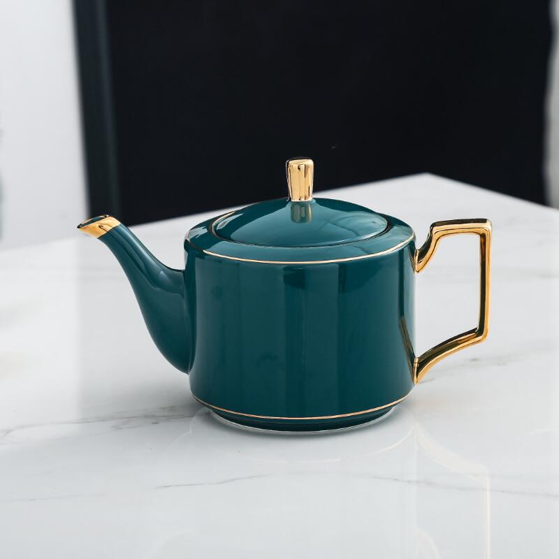 Gold Trim Green Ceramics Tea Set