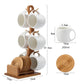 Six-piece Ceramic Cup Set & Bamboo and Wooden Stand with Coasters