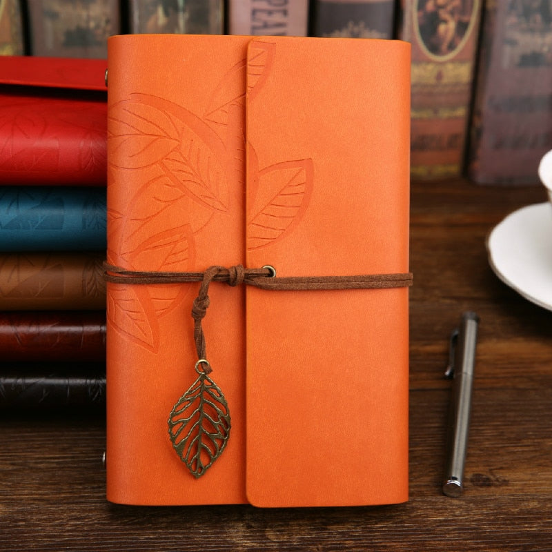 Leather Leaf Vintage Journal with Leaf Pendent