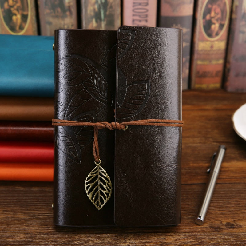 Leather Leaf Vintage Journal with Leaf Pendent