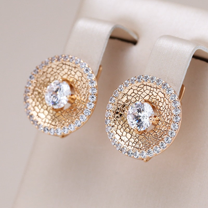 Antique Style Rose Gold Round Cubic Zirconia Earrings