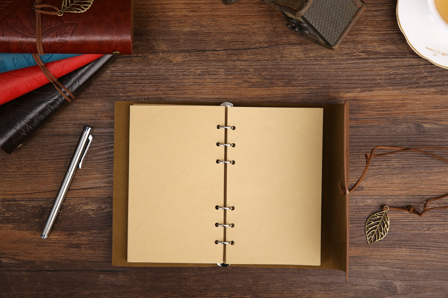 Leather Leaf Vintage Journal with Leaf Pendent