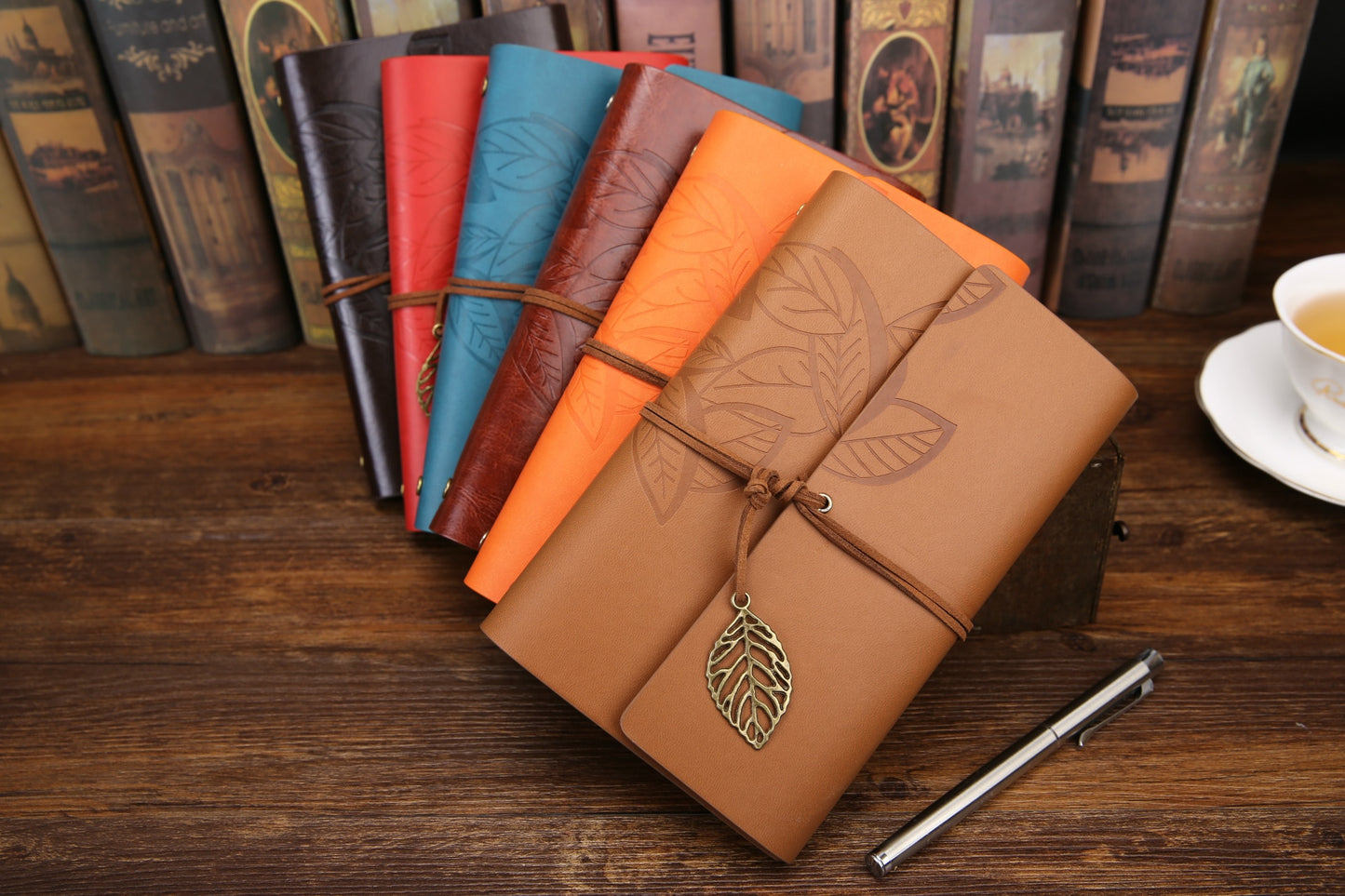 Leather Leaf Vintage Journal with Leaf Pendent