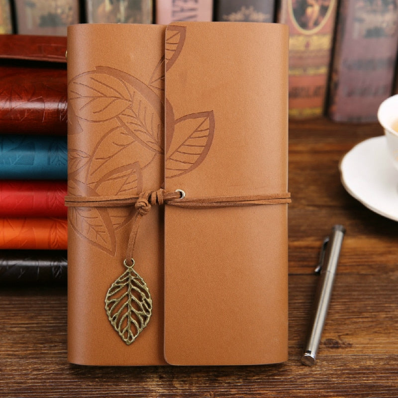 Leather Leaf Vintage Journal with Leaf Pendent