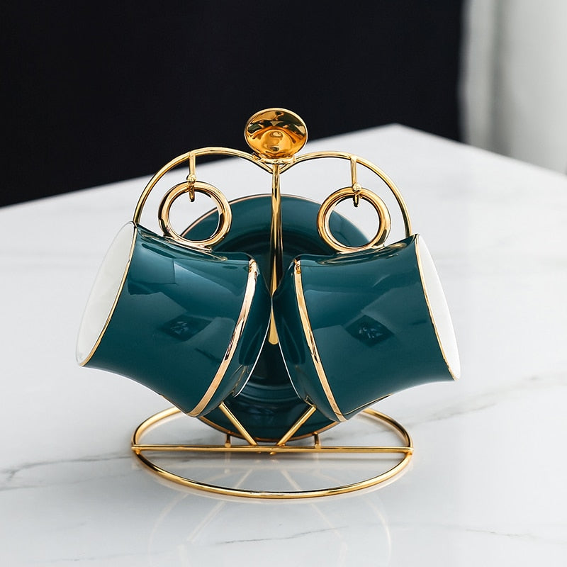 Gold Trim Green Ceramics Tea Set