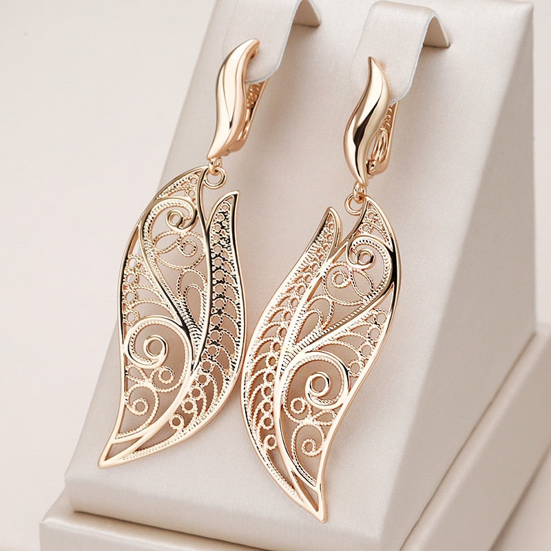 Leaf Drop Earrings Rose Gold Colour